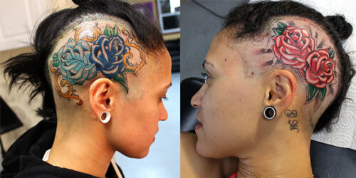 Tatuaje de rosa en cabeza