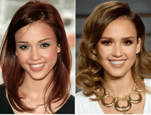 Cejas de Jessica Alba, antes y después de la micropigmentación, fuente Pinterest.