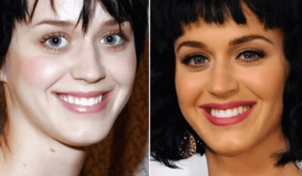 Cejas de Katy Perry, antes y después de la micropigmentación, fuente Pinterest.
